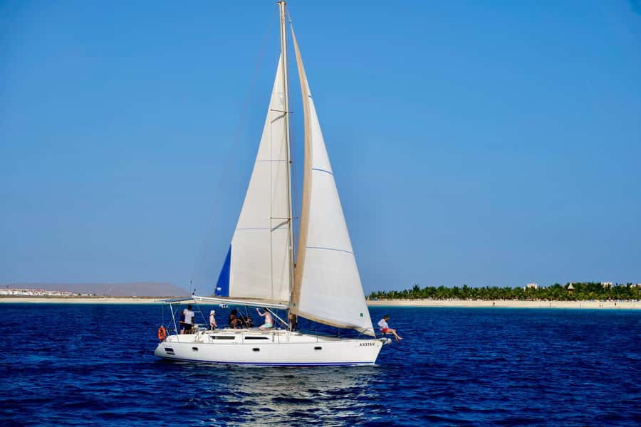 Half-Day Sailing Yacht Adventure in Sal Island - 3 hours - On-board comfort: shade, seating, and the simple snack-and-drink setup