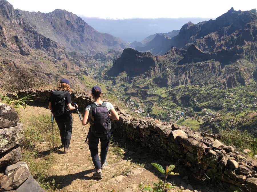 Hike from the Cova Volcano Crater to Ribeira Paúl - Cova Natural Park: walking into the crater at around 1,100 metres